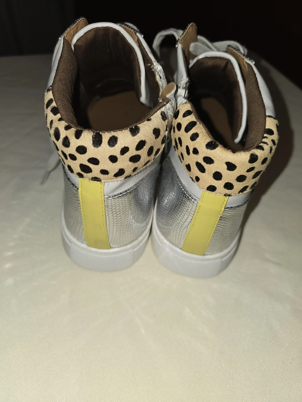 Dolce Vita White High-Top Sneakers with Yellow and Silver Accents